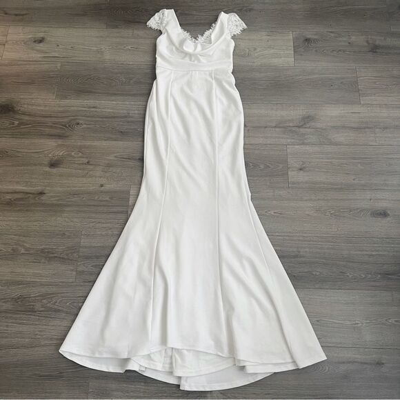 Lulus Forever Beloved Mermaid Wedding Dress Medium White Lace Cap Sleeves Bridal - Picture 3 of 12